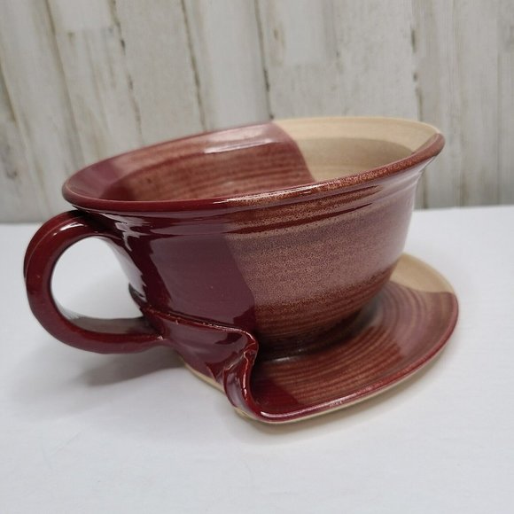 Art Pottery Clay Pottery Unique Soup Bowl Mug Plate Dish One Piece Tri Color - Picture 5 of 16